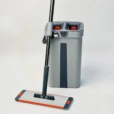 جردل موب  Flat Mop and Bucket Set with Dual Compartments – Hands-Free Squeeze Mop with Self-Cleaning System.